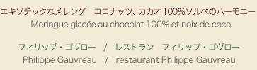 【メニュー】エキゾチックなメレンゲ　ココナッツ、カカオ100％ソルベのハーモニー 【シェフ】フィリップ・ゴヴロー / レストラン　フィリップ・ゴヴロー